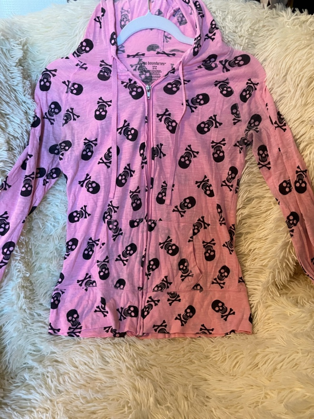 No Boundaries Pink Skull-Print Zip Hoodie